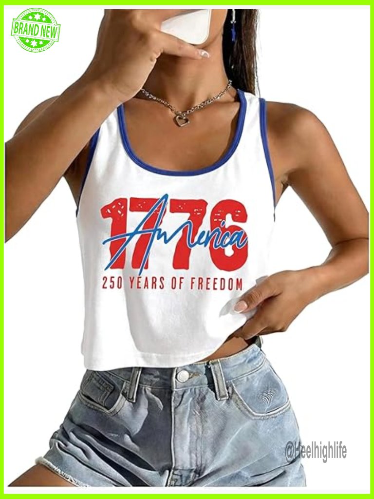 Usa Flag Patriotic Crop Tank Top 250 Anniversary Sleeveless